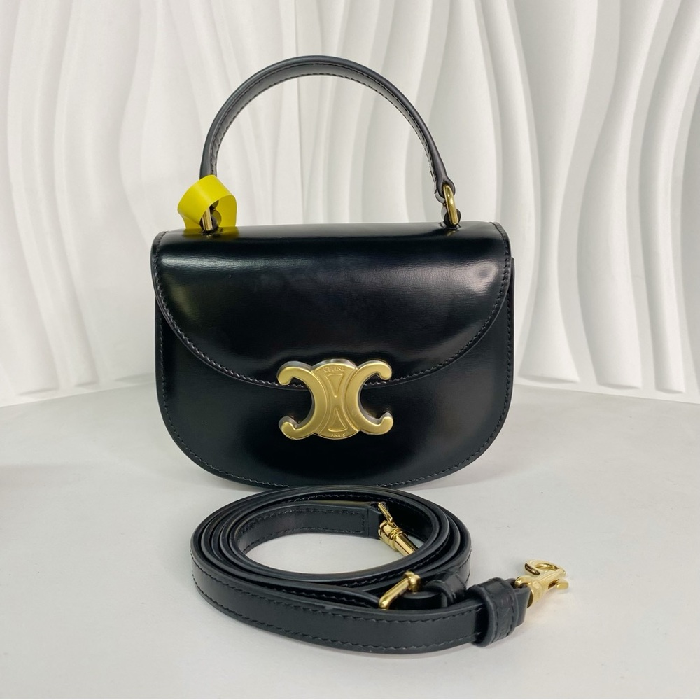 Celine Mini Busas Claire Shoulder Bag Black Leather Gold Hardware